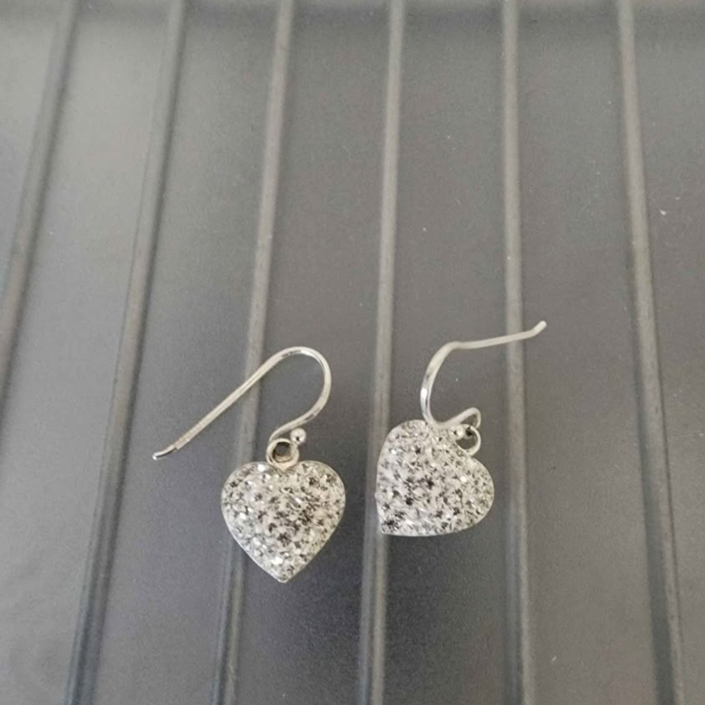 Silver Heart Drop Earrings